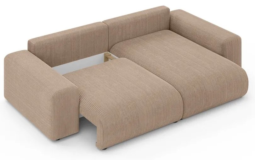 Colțar bej extensibil/cu spațiu de depozitare cu tapițerie din catifea reiată (cu colț variabil) Luma – Ropez