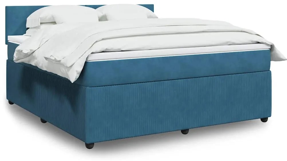 vidaXL Pat box spring cu saltea, albastru, 180x200 cm, catifea