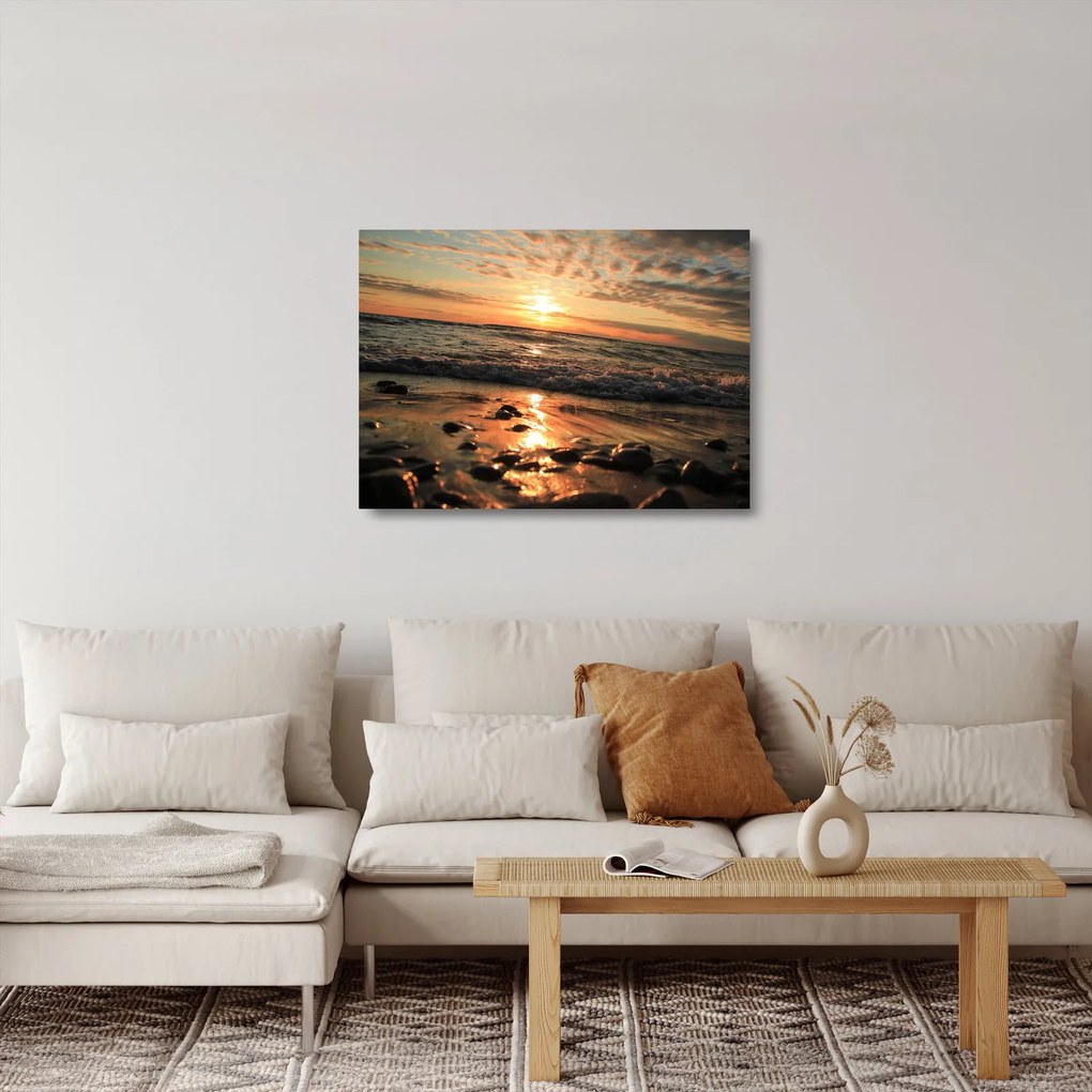 Tablou pe sticlă - Apus de soare, ocean (70x50 cm)
