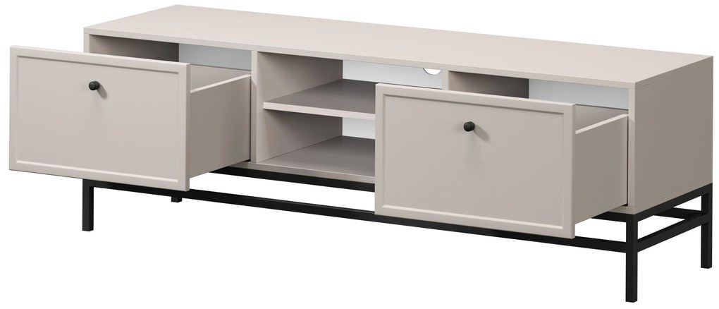 Comodă TV Lorini 150 cm cu sertare - culoare cașmir / mânere și cadru negre