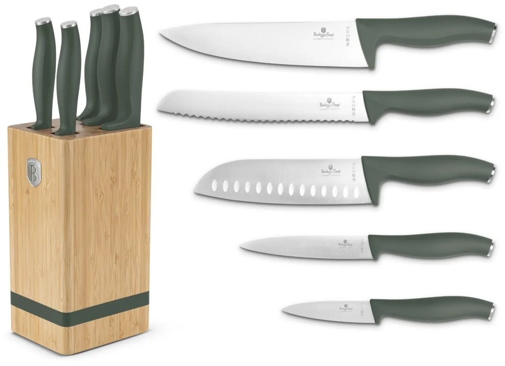 Set cutite 6 piese, cu suport bambus Green Matte Collection Berlinger Haus BH 2751
