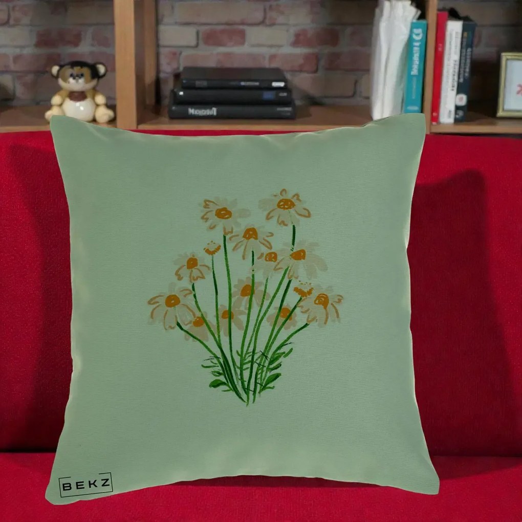 Perna Decorativa Margarete Camp, 40x40 cm, Verde, Husa Detasabila, Perna Inclusa, BEKZ®