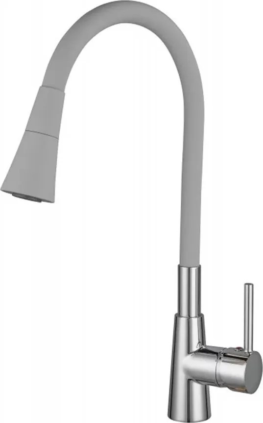 Baterie bucatarie cu pipa flexibila Inter Ceramic Havana finisaj crom lucios-gri mat cu 2 functii