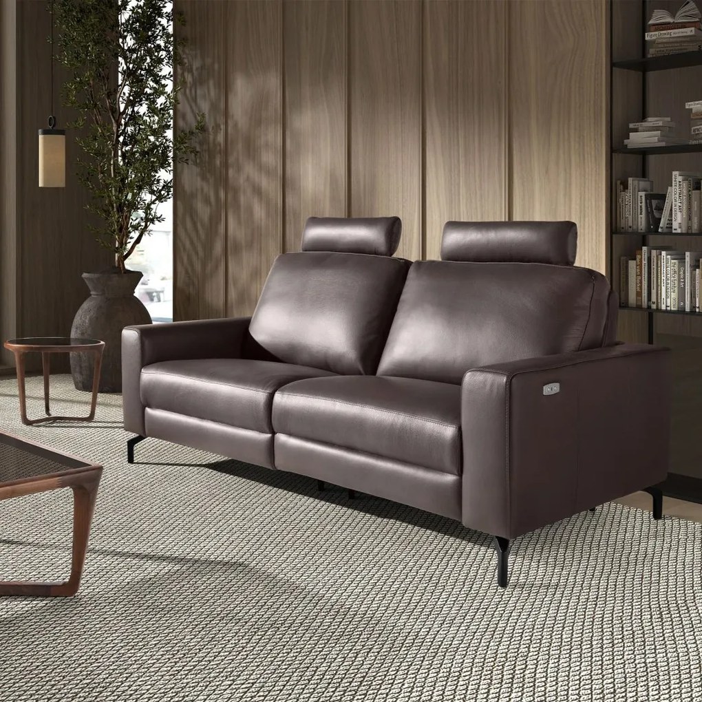 Canapea 3 locuri, functie relax, tapitat cu piele Chocolate Brown