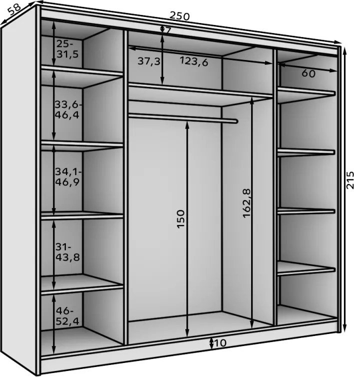 Dulap cu usi glisante, 250x58x215 cm, Andy 250, ADRK Furniture (Culoare: Negru / Negru)