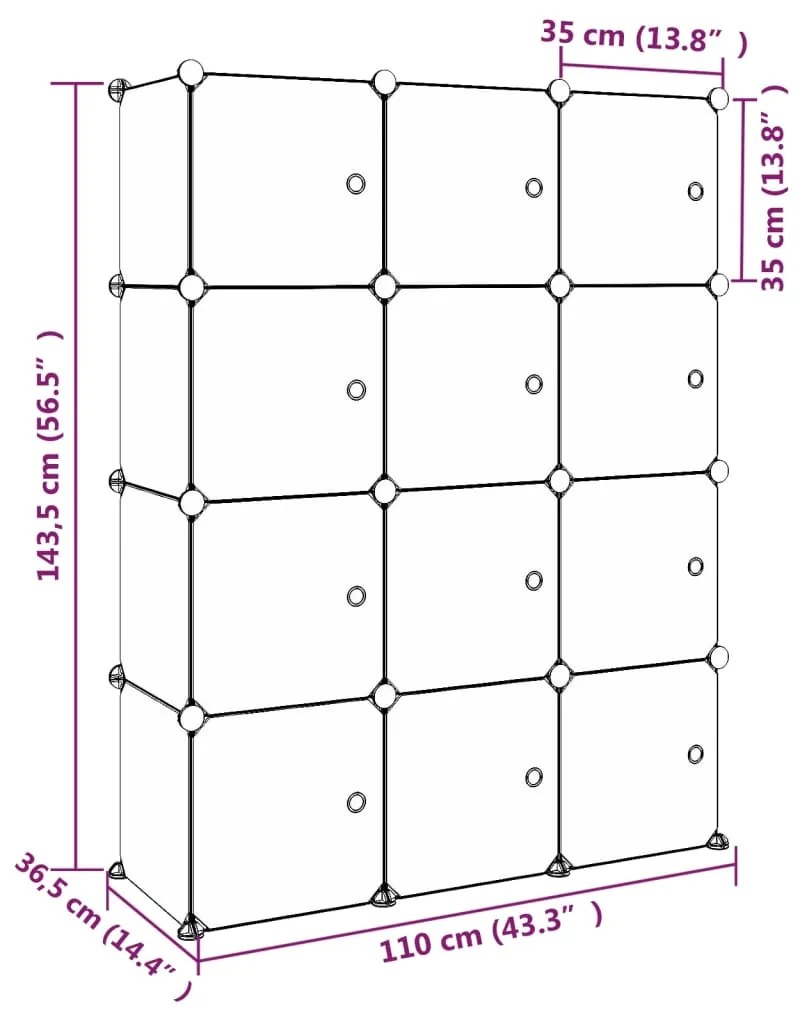 Dulap de depozitare cub pentru copii, 12 cuburi, verde, PP Verde, 110 x 36.5 x 143.5 cm, 1