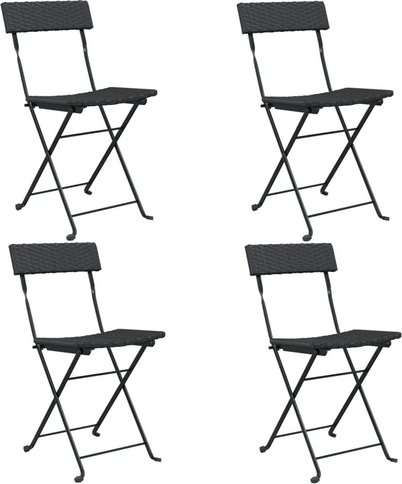 vidaXL Scaune de bistro pliante, 4 buc, negru, poliratan și oțel