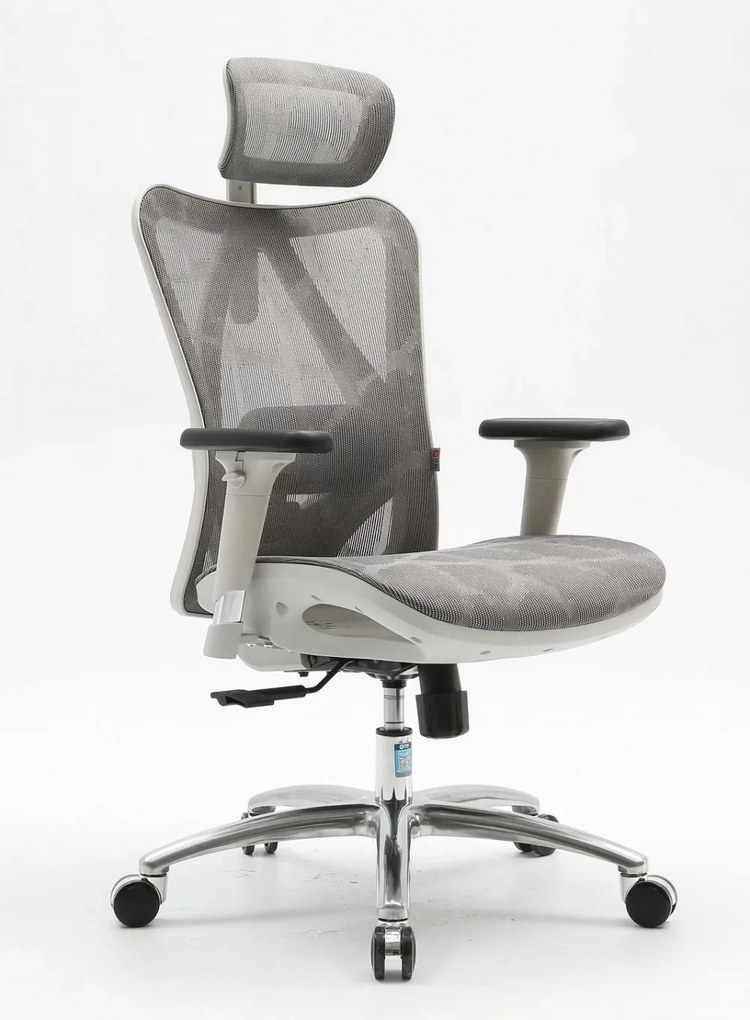 RESIGILAT- Scaun ergonomic SIHOO, pivotant, suport lombar, tetiera, cotiera, reglabile, reglare pe inaltime, mecanism inclinare/blocare in 3 pozitii, Mesh, Gri