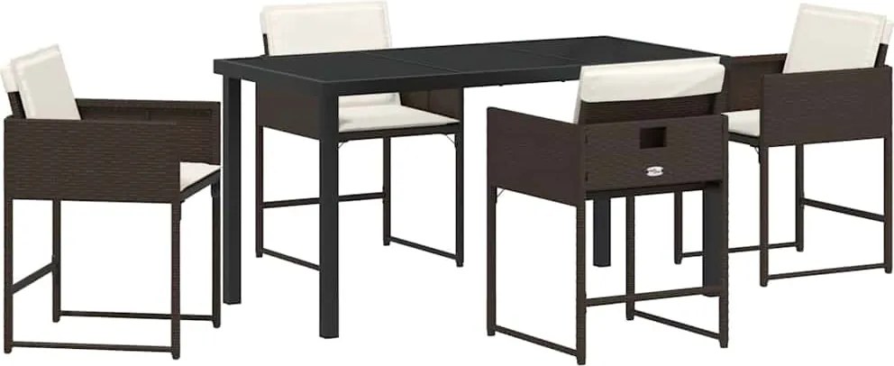 vidaXL Set de masă pentru grădină cu pernă 5 pcs Maro poliratan