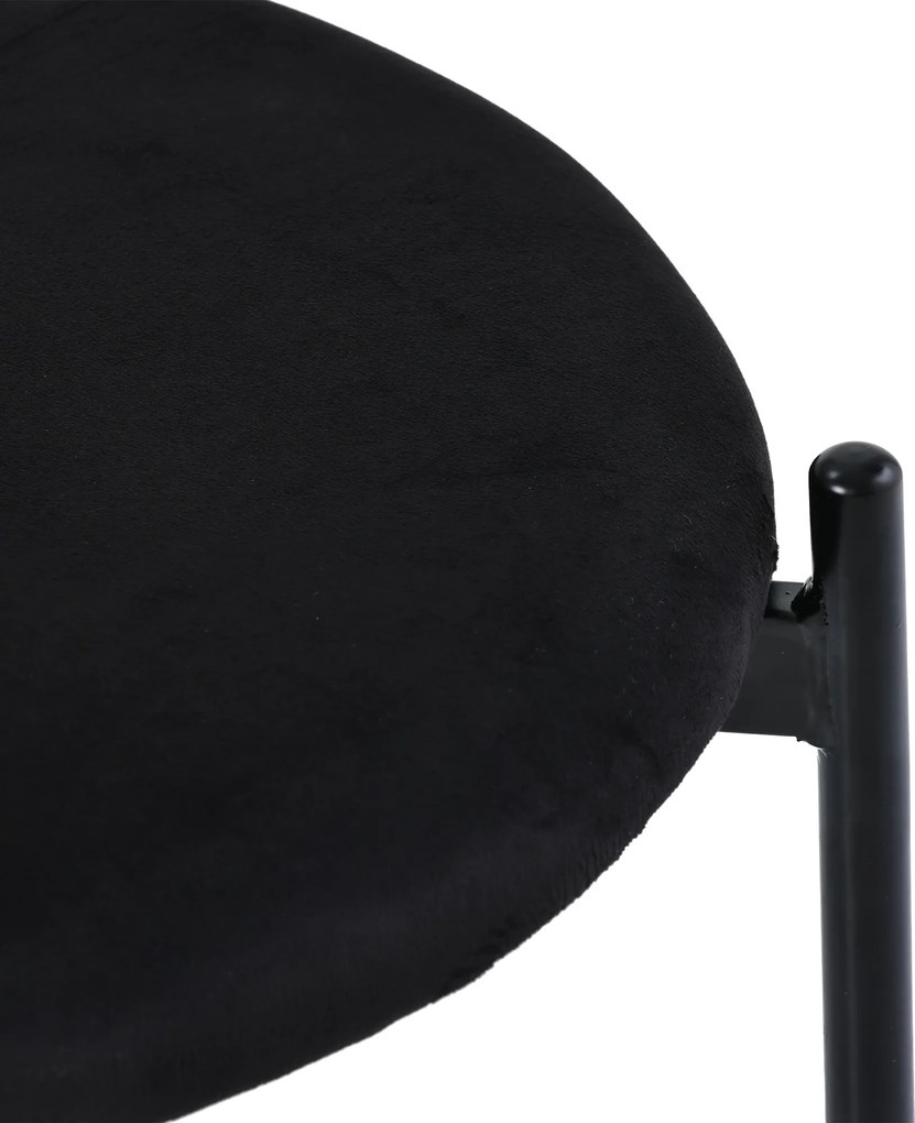 Set de 2 scaune de dining din țesătură cu efect de catifea, cu picioare din metal și spătar din ratan, 60x18x86 cm, Negru