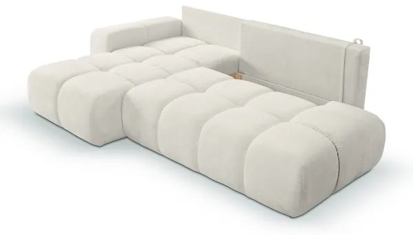 Colțar extensibil tapițat ALMADA, tip L, orientare stânga, cu spațiu de depozitare, bej