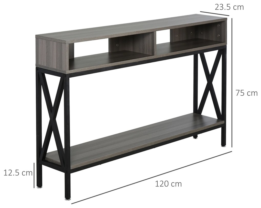 Masa Consola Stil Industrial cu 3 Rafturi, Gri si Negru HOMCOM | Aosom RO