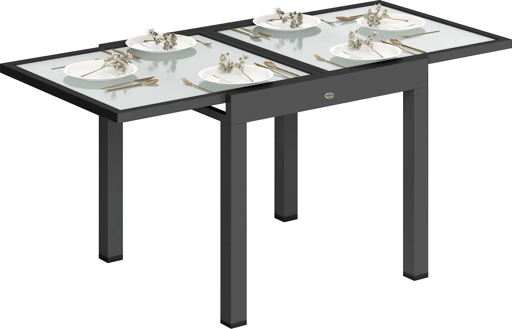 Outsunny Masă de Grădină Extensibilă cu Blat din Sticlă 80-160x80x75 cm Negru | Aosom Romania