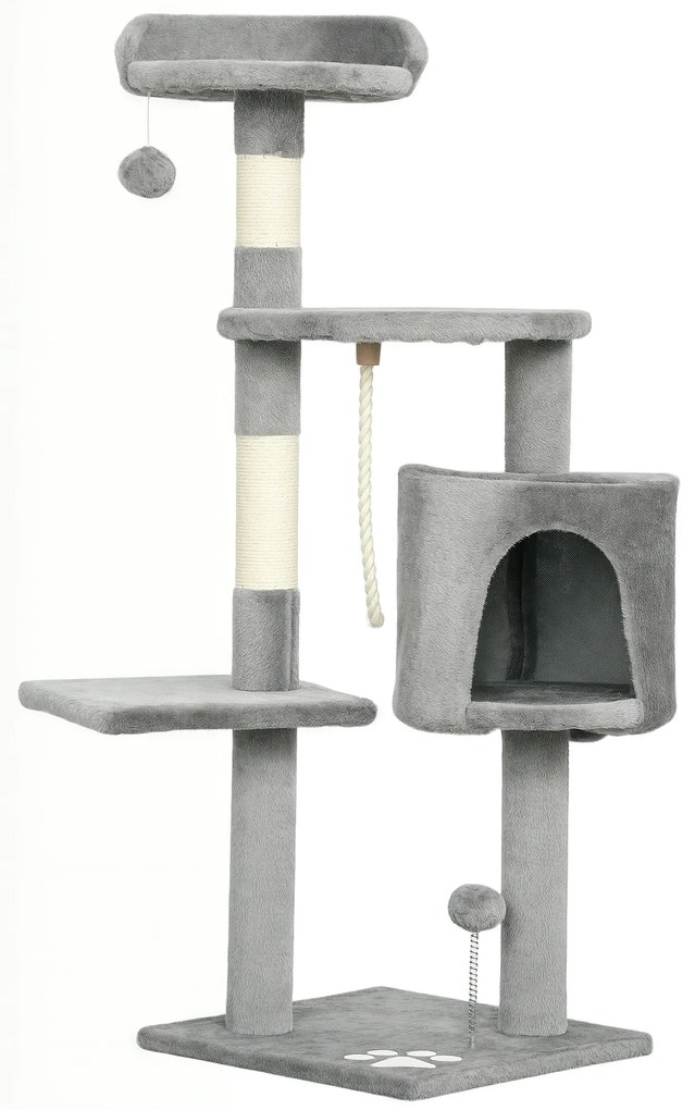 PawHut Copac de pisici multifuncțional zgârie zgâriețuri platforme adăpost sfoară jucării 40 x 40 x 114 cm gri | Aosom Romania