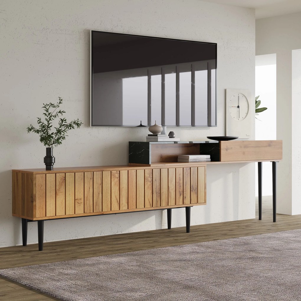 Comodă TV pentru living cu design unic, Culoare naturală | Aosom Romania