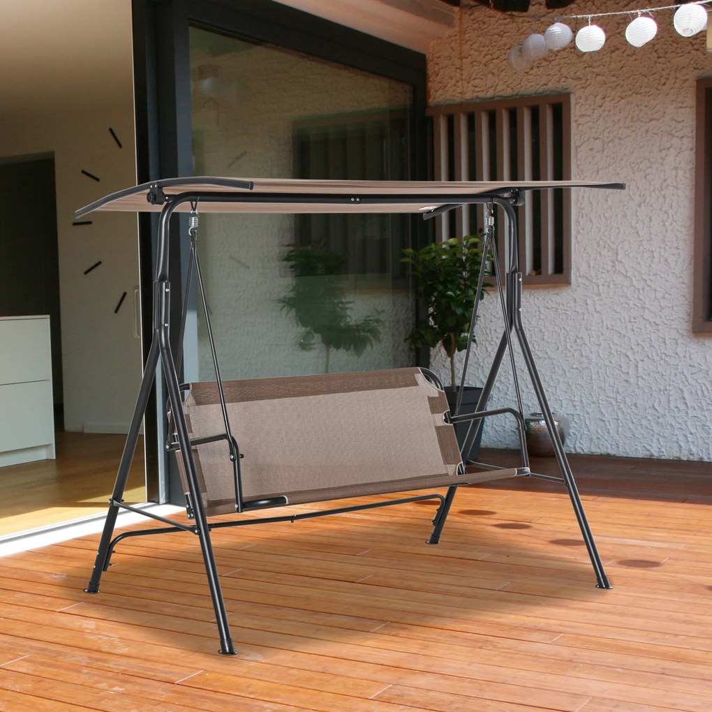 Balansoar de Gradina 3 Locuri Outsunny, Metal si Textilen, Maro 172x110x155cm | Aosom Romania