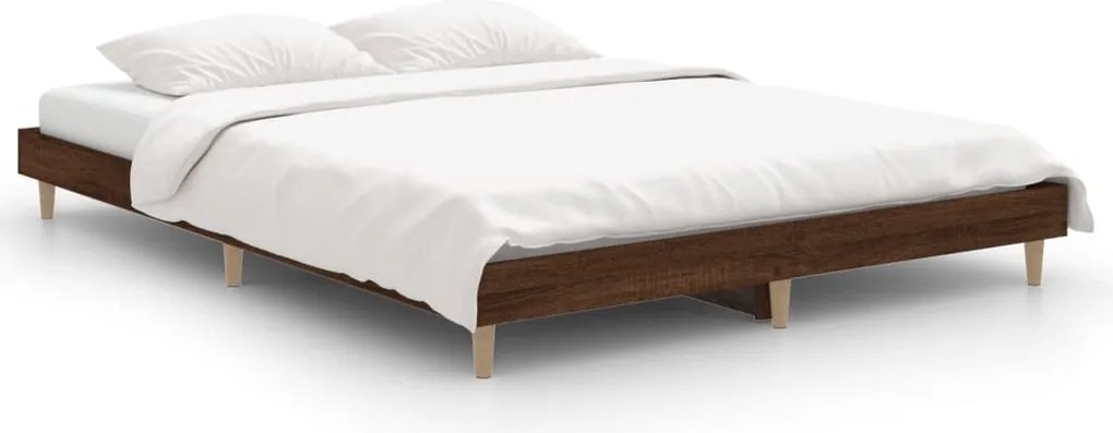 vidaXL Cadru de pat, stejar maro, 135x190 cm, lemn prelucrat