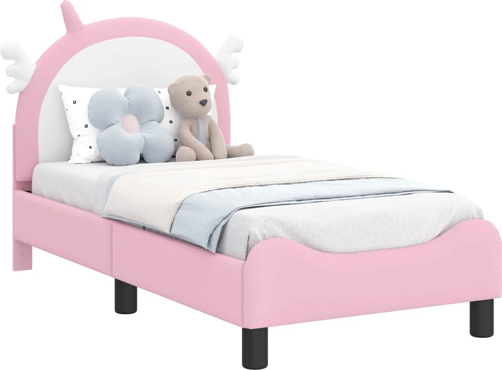 vidaXL Cadru de pat pentru copii cu spătar Roz 70 x 140 cm PU