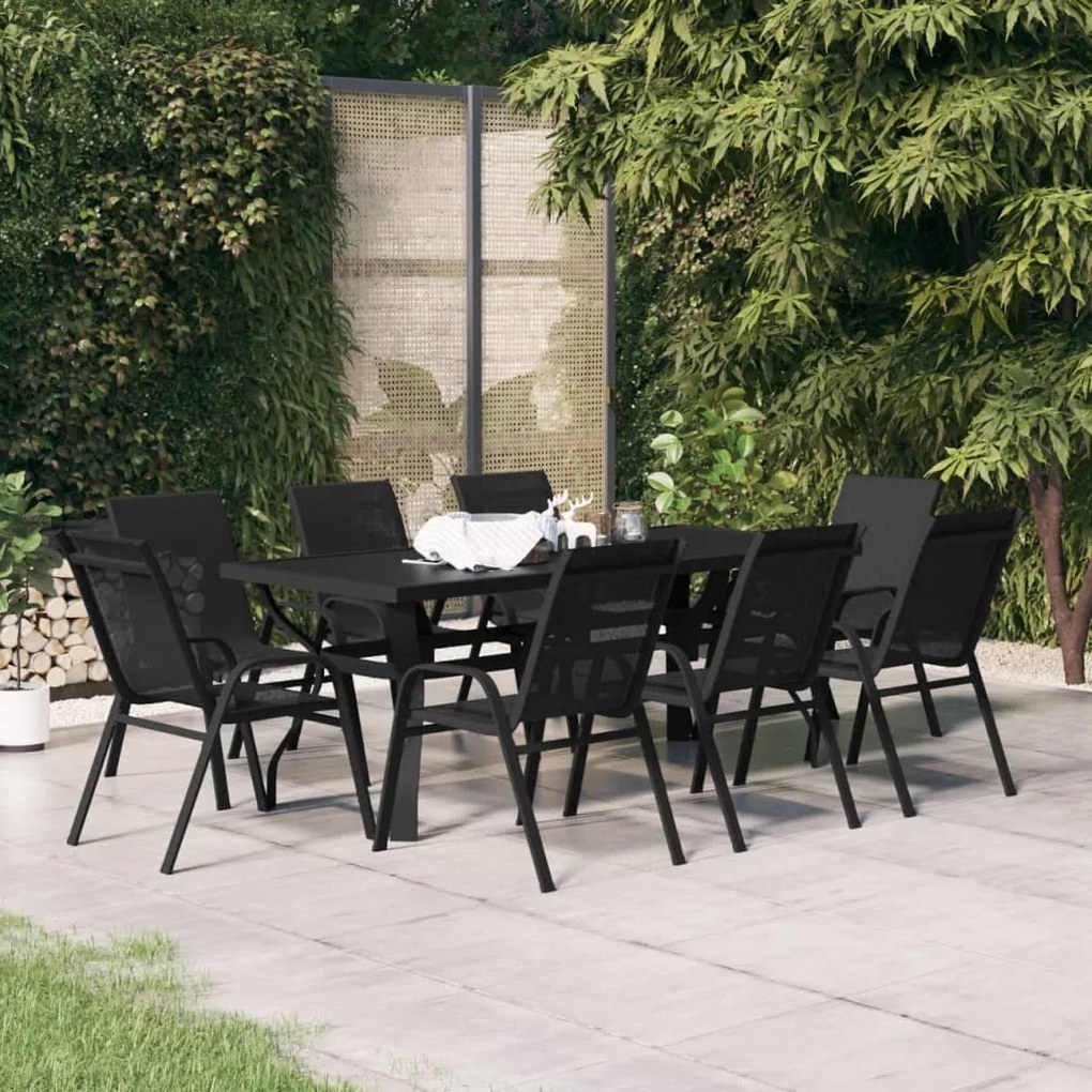 Set mobilier de gradina, 9 piese, negru