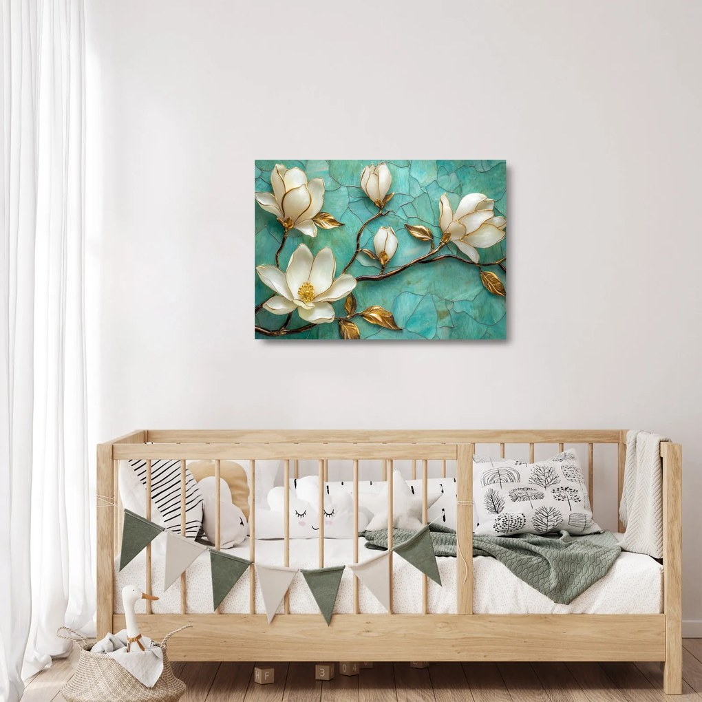 Tablou pe sticlă - Magnolii 3D (70x50 cm)