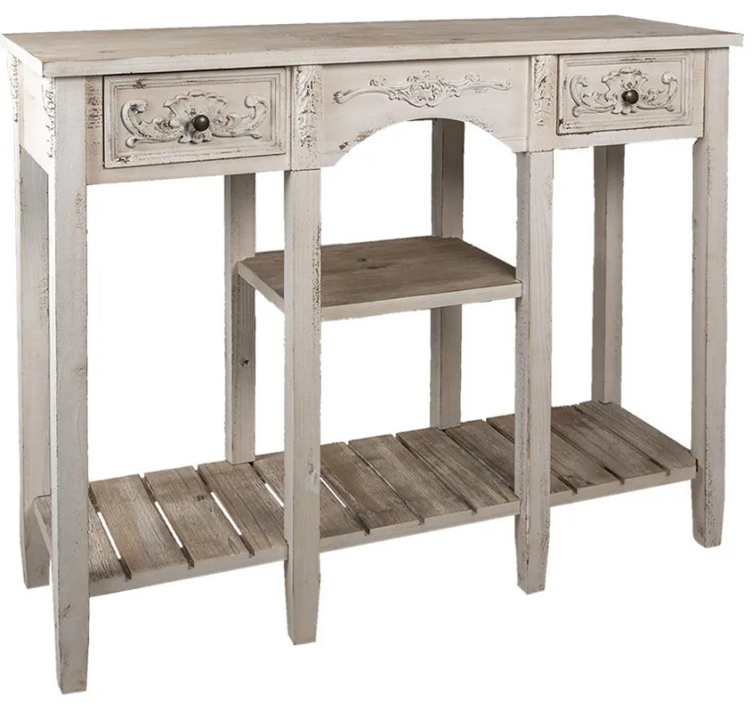 Consola alba, din lemn, 2 sertare, aspect vintage, Chantrelle