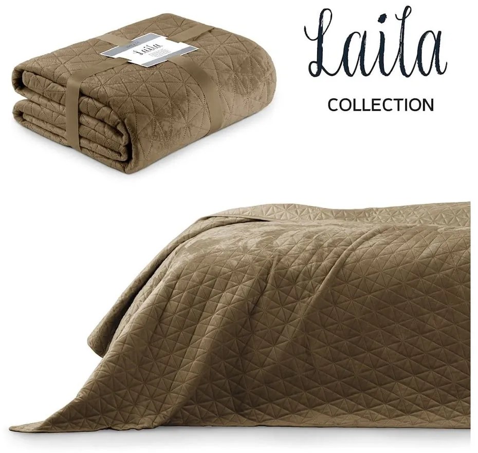 Cuvertură maro deschis matlasată din catifea 220x240 cm Laila – AmeliaHome