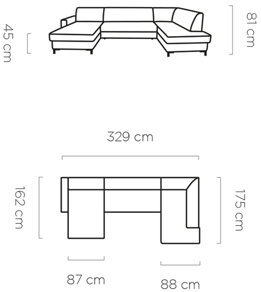 Coltar living Vocal XL pe dreapta - L329 x l175 x h81 cm
