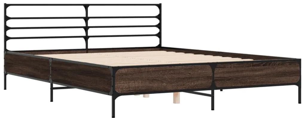 3280051 vidaXL Cadru de pat, stejar maro, 150x200 cm, lemn prelucrat și metal