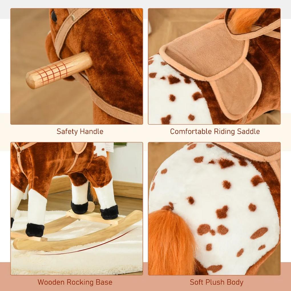 Balansoar HOMCOM, forma de cal, leagan in forma de cal, jucarie de plus, jucarie pentru copii 74x28x65 cm, maro | Aosom RO