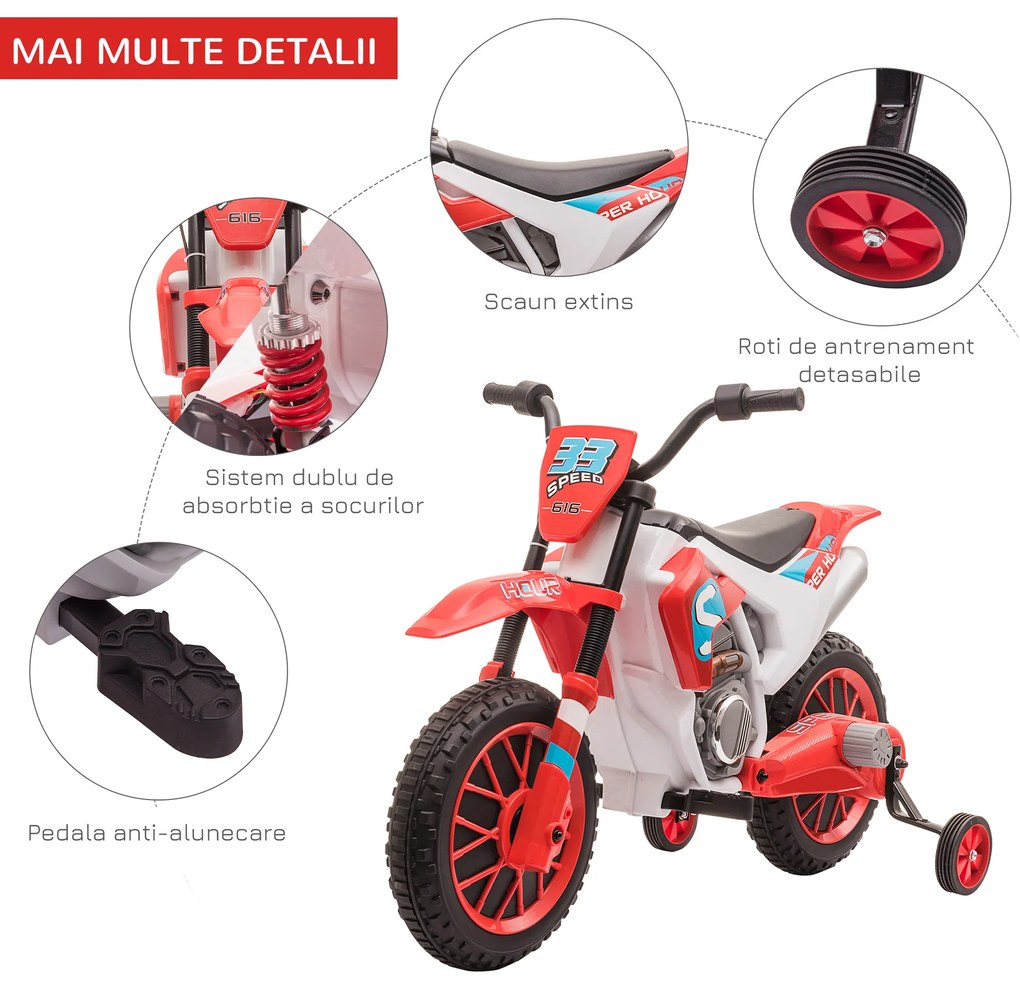 Motocicleta de Cros Electrica pentru Copii HOMCOM, Baterie 12V | Aosom Romania