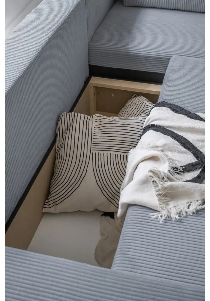 Colțar gri deschis extensibil cu tapițerie din catifea reiată (cu colț pe partea dreaptă) Brave Dave – Miuform