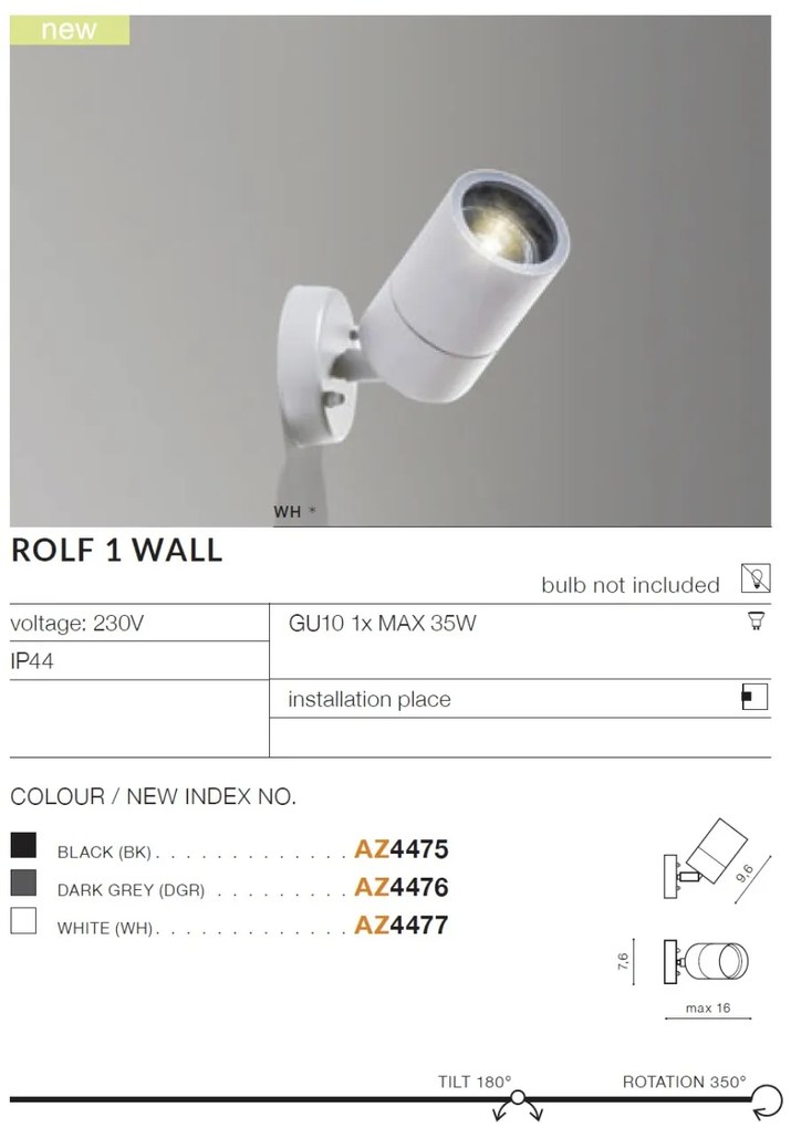 Aplica de exterior tip spot directionabil IP44 ROLF 1 negru