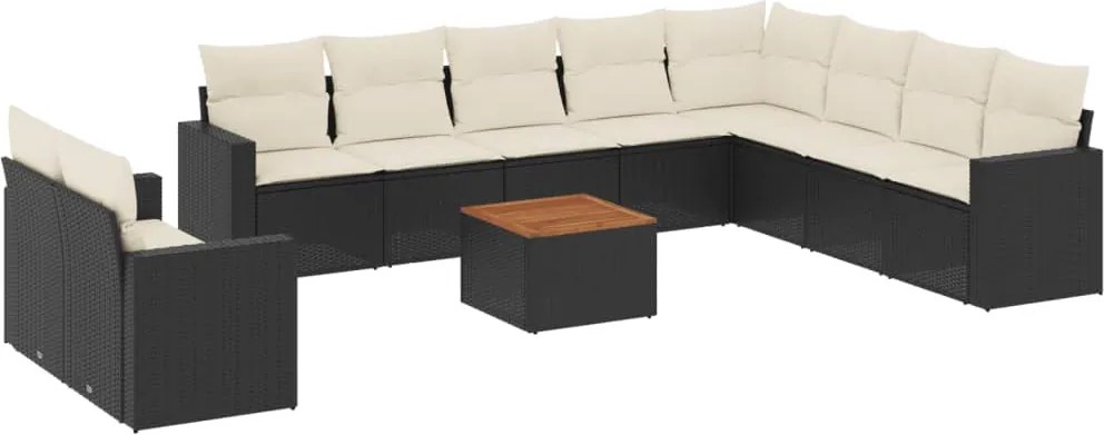 vidaXL Set canapele de grădină cu perne, 11 piese, negru, poliratan