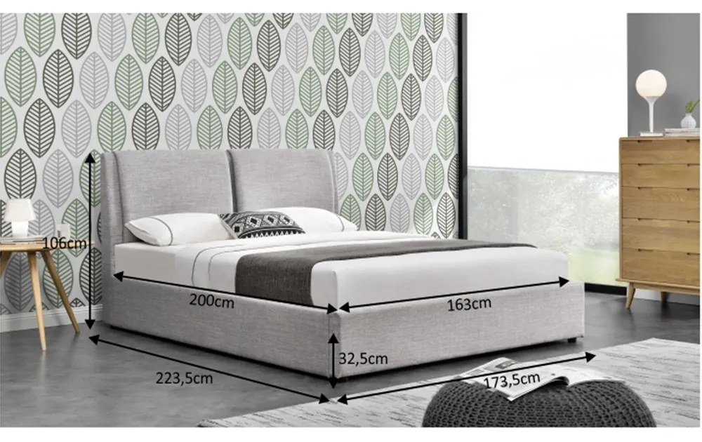 Pat cu spaţiu de stocare, ţesătură gri, 160x200, GULIA 2 NEW