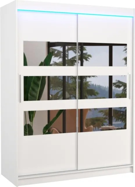 Dulap cu usi glisante, oglinda si iluminare LED, 150x58x200 cm, FLORENTO 150, ADRK Furniture (Culoare: Negru / Negru)