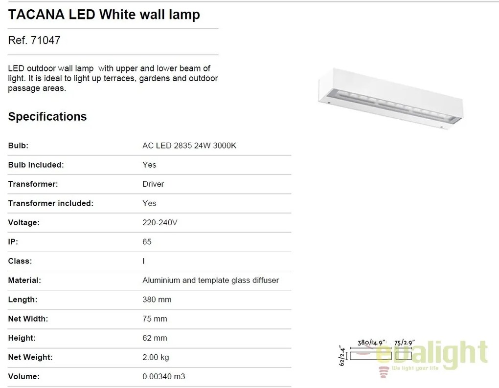 Aplica LED de exterior design modern TACANA alb 71047