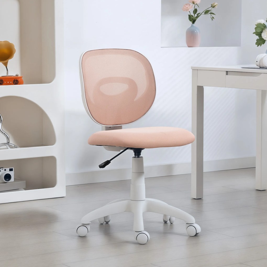 HOMCOM Scaun de Birou Ergonomic Rotativ din Material Tip Plasă Respirabil Fără Brațe, Înălțime Reglabilă, Roz | Aosom Romania