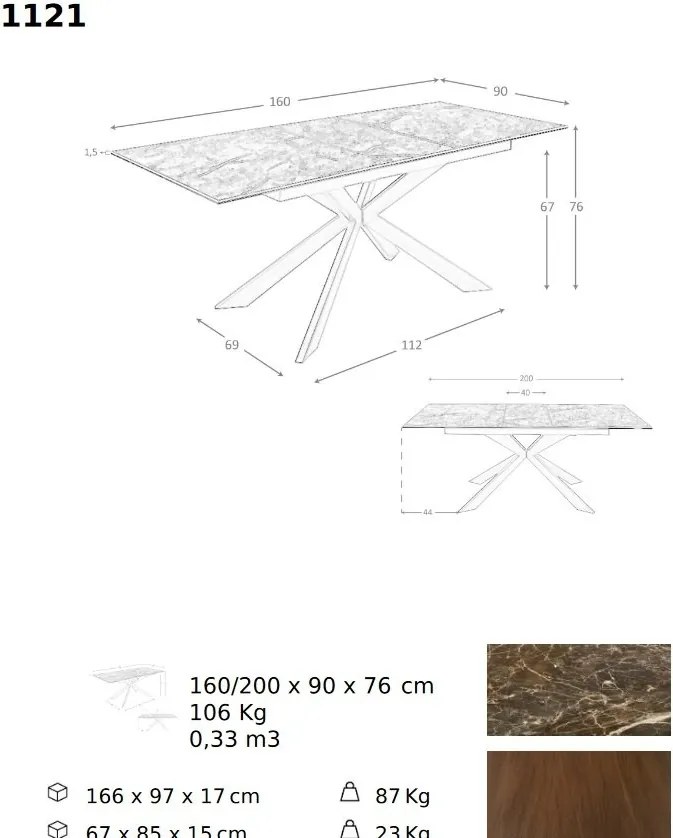 Masa extensibila deosebita design LUX Porcelain Marble 160-200cm