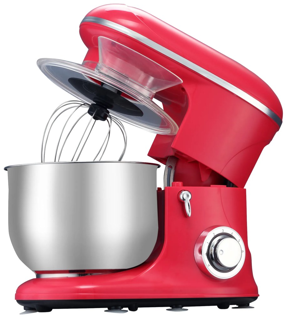 Mixer planetar HOMCOM cu 6 viteze de 1200W, cu bol 5.5l, carlig framantare si 2 teluri, rosu | Aosom RO
