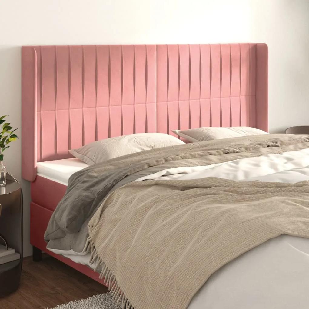 3119877 vidaXL Tăblie de pat cu aripioare, roz, 163x16x118/128 cm, catifea