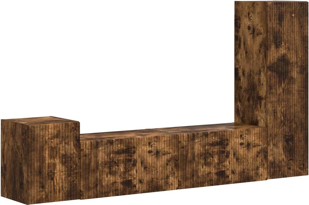 vidaXL Set comodă TV Pe perete 4 pcs Stejar fumuriu Lemn compozit