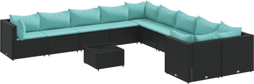 vidaXL Set canapele de grădină cu perne, 11 piese, negru, poliratan