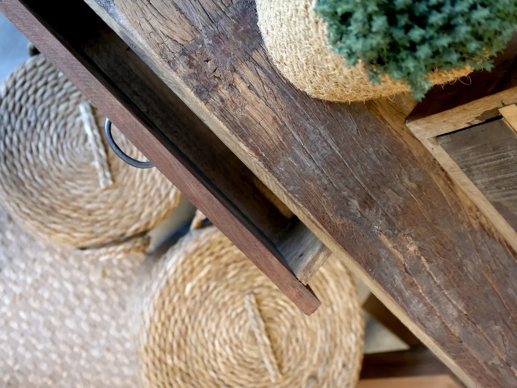Consolă din lemn reciclat cu sertar, finisaj natur, „Grimaud”