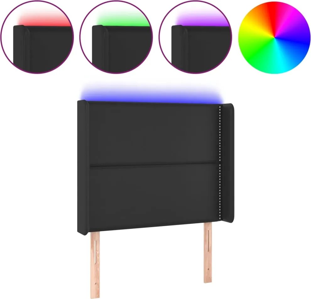 vidaXL Tăblie de pat cu LED, negru, 103x16x118/128 cm, piele ecologică