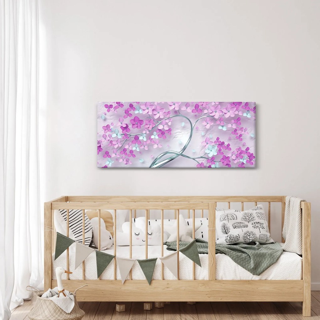 Tablouri cu flori pe trunchi argintiu - abstract (120x50 cm)