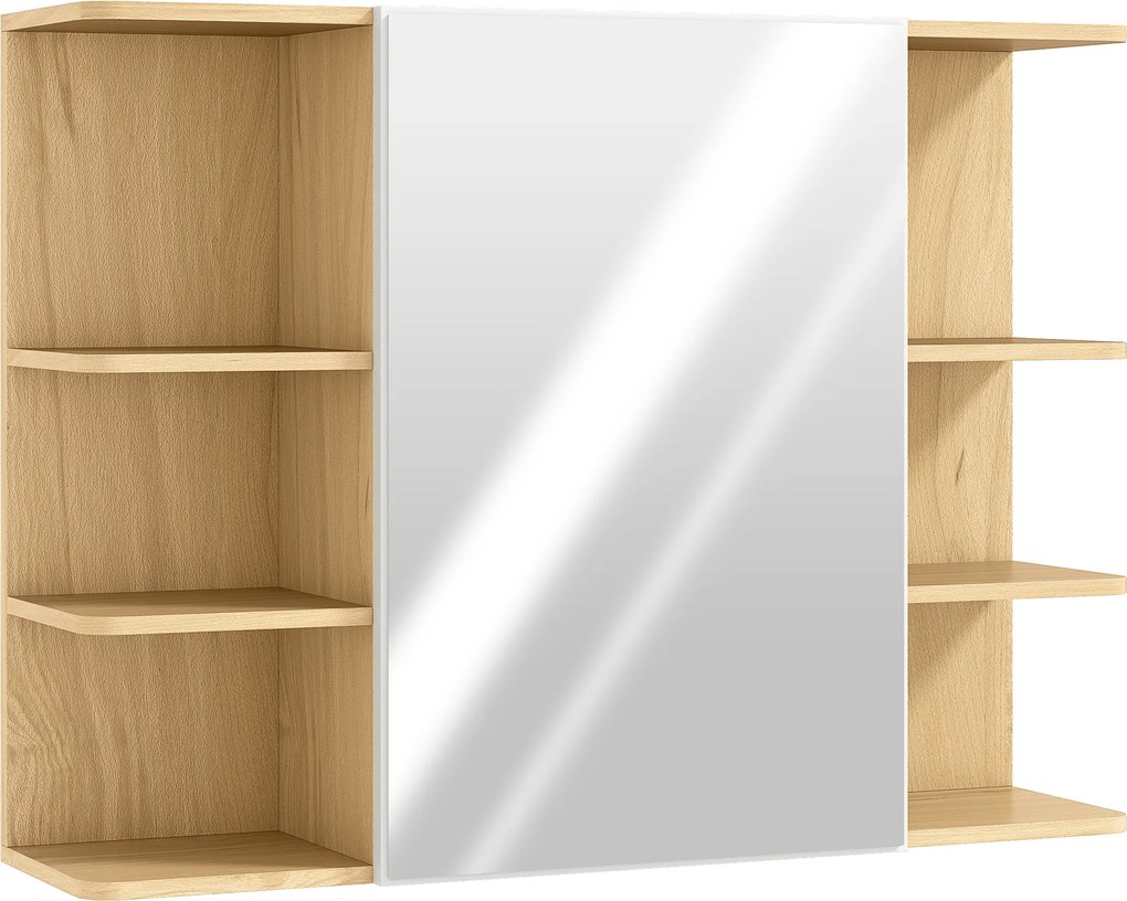 HOMCOM Dulap cu Oglindă pentru Baie cu Dulăpior și 6 Compartimente Deschise 80x20x59cm Lemn | Aosom Romania