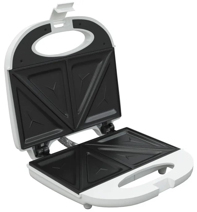 Sandwich-Maker Tesla SM100W, 750W, 2 sandwich-uri, Placi antiaderente din aluminiu, 135-205°C, Alb