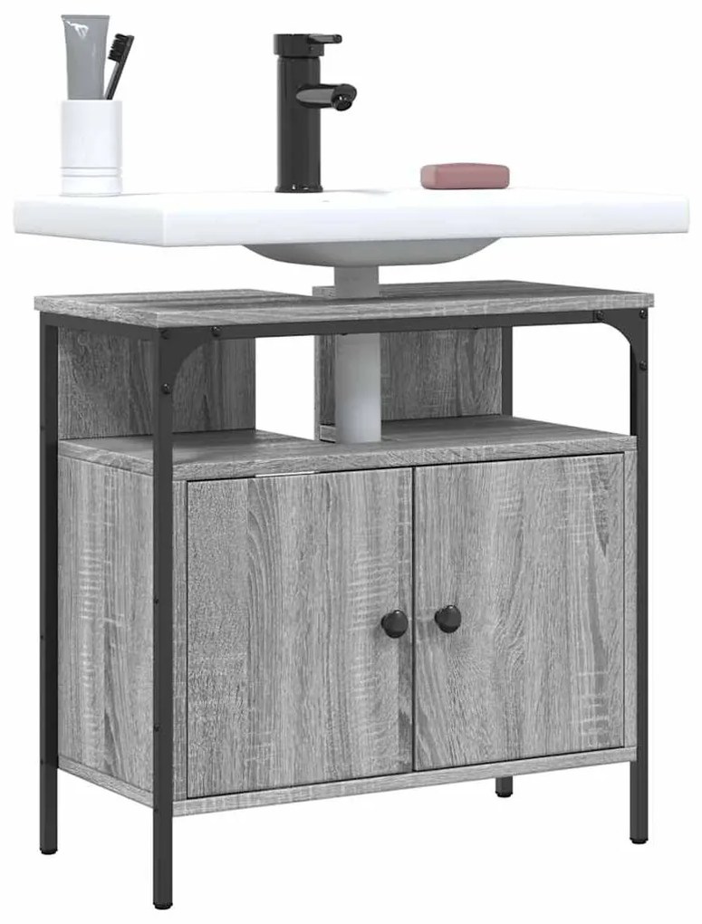 vidaXL Dulap chiuvetă baie, gri sonoma, 60x30x60 cm, lemn prelucrat