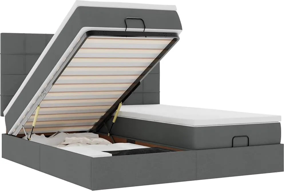 vidaXL Cadru de pat otoman cu saltele Gri închis 180x200cm țesătură