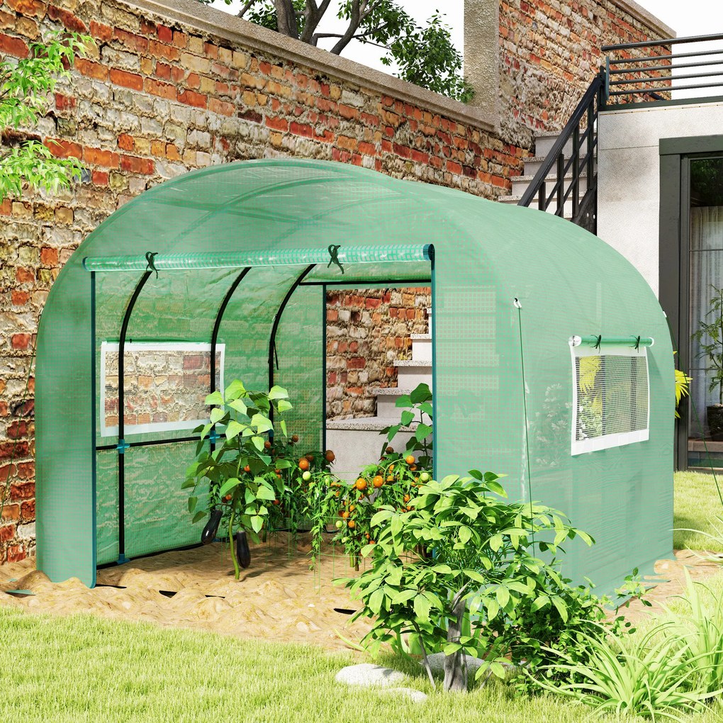 Outsunny Seră de grădină sera tunel de grădină 6m² PE Densitate înaltă 135 g/m², cu 2 uși cu fermoar 300 x 300 x 200 cm, verde | Aosom Romania